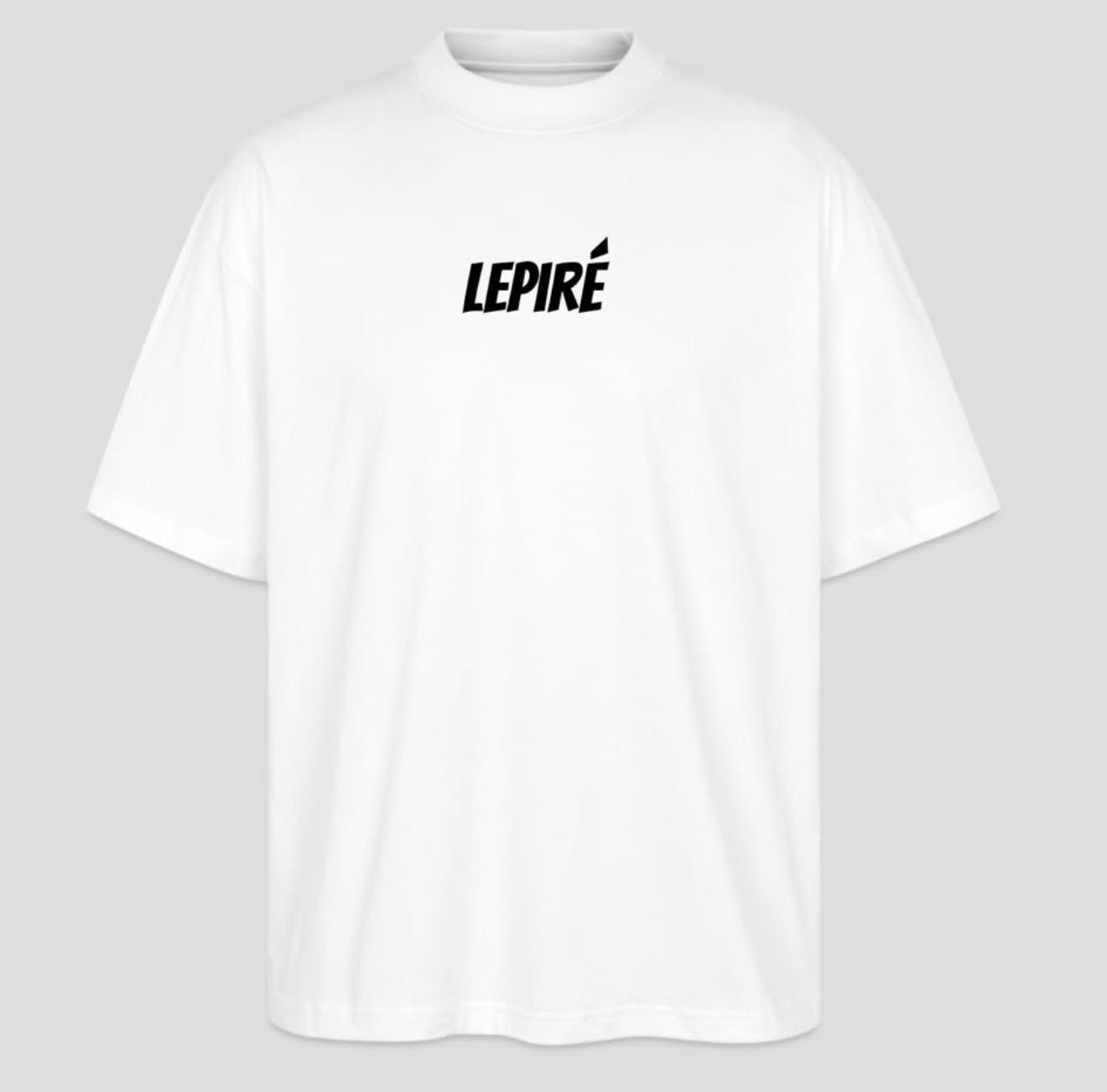 Wit unisex LEPIRÉ Signature T-shirt met zwart woordmerk op de borst.